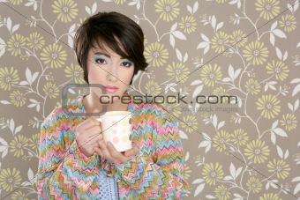 coffee cup drinking retro fashion 60s woman