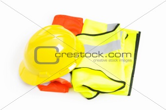 Orange vest and hardhat isolated on the white
