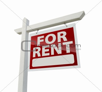 Right Facing For Rent Real Estate Sign Isolated on White with Clipping Path.