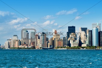 New York city panorama with tall skyscrapers