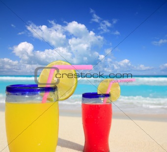 beach tropical cocktails in tropical turquoise beach