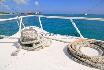 Boat white bow in tropical Caribbean sea