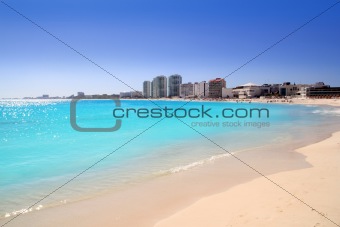 Cancun beach view from turquoise Caribbean