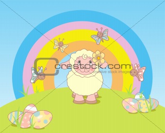 Easter landscape with sheep 