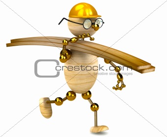3d wood man carrying lumber