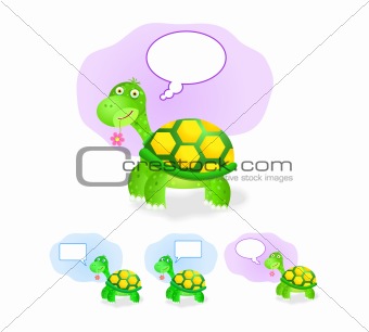thinking turtle icon set with chat box