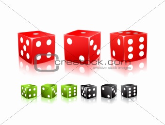 black red green dice with white dots icon set