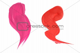Smudged lip gloss or lipstick samples isolated on white