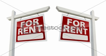 Left and Right Facing For Rent Real Estate Signs Isolated on a White Background with Clipping Path.
