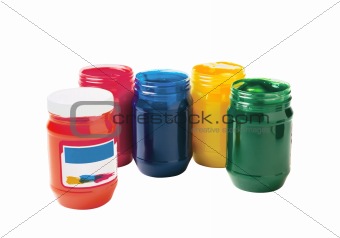 Colorful vibrant cans of gouache isolated on white
