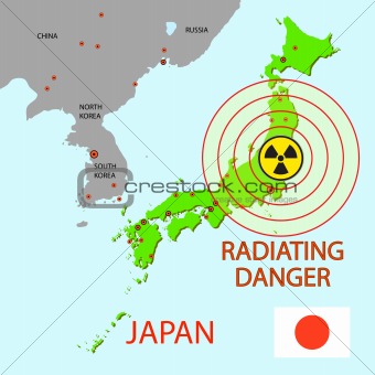 Japan map with danger on an atomic power station