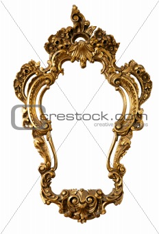 retro golden old frame a mirror, baroque style,  isolated on white