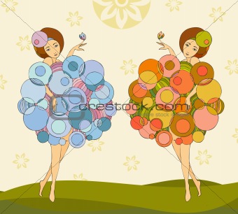 girls in a dress made of bubbles