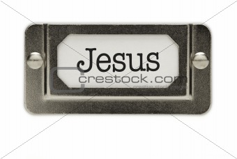 Jesus File Drawer Label Isolated on a White Background.