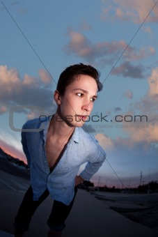 Young Man with Unbuttoned Shirt