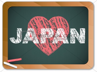Japan Love on Blackboard. Earthquake and Tsunami Design