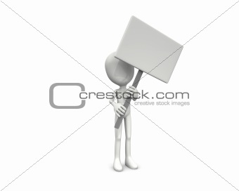 3D man holding a blank board