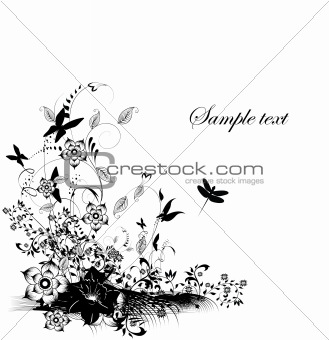 illustration with butterfly and different flowers decoration