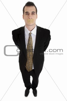 Business man with duct tape on mouth
