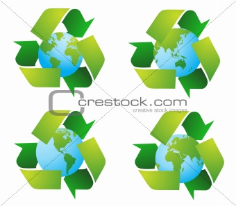 World globe with recycle signs vector