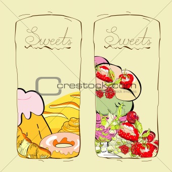 Set of banners with sweets and fruits