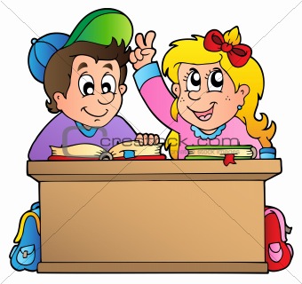Two children at school desk