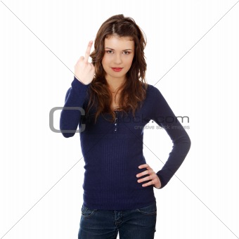 Teen girl with middle finger up