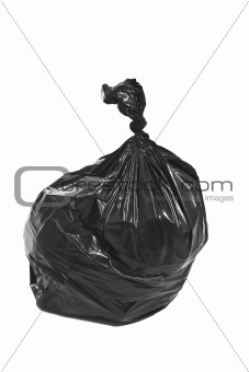 Black garbage bag isolated on white