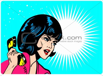 Angry Woman On Phone Retro Clip Art Comics Book style banner