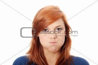 Young woman holding breath