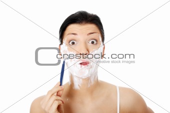 Young woman have morning shave