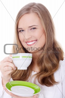 Blond woman drinking coffee 