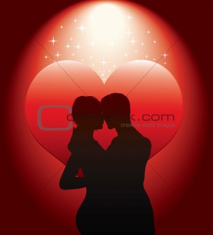 sexy couple silhouette with red heart 