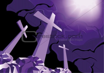 Crosses on Golgotha and light of resurrection