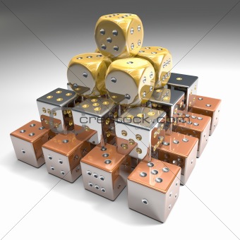 Dice Pyramid 3D on White Background