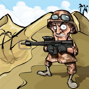 Cartoon soldier in the desert