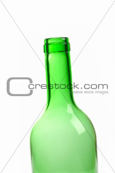 one empty green wine bottle isolated on white background