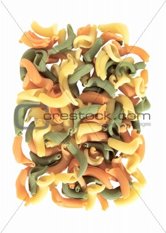 multicolor macaroni, vermicelli isolated on white background