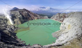 Sulphatic lake in a crater of volcano Ijen. Indonesia 