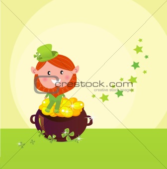 St. Patrick's Day Leprechaun with pot of gold
