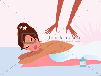 Woman receiving back massage with closed eyes
