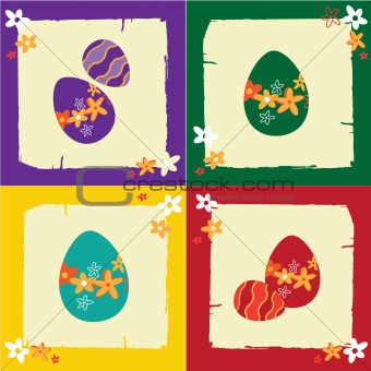 Easter greeting card with eggs and flowers