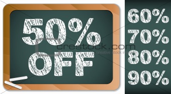 Sale Percentages on Blackboard with Chalk. Other percentages in 