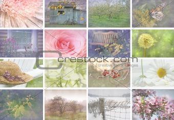 Collage of seasonal images with vintage look