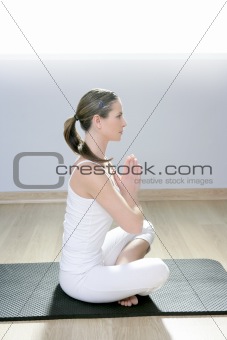 yoga woman fitness girl in white meditation at gym