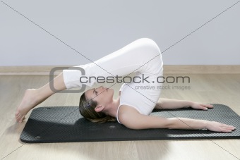 yoga woman fitness girl in white meditation at gym