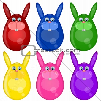 Six Colored Happy Easter Bunny Eggs