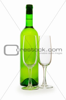 Bottle and glass isolated on the white 