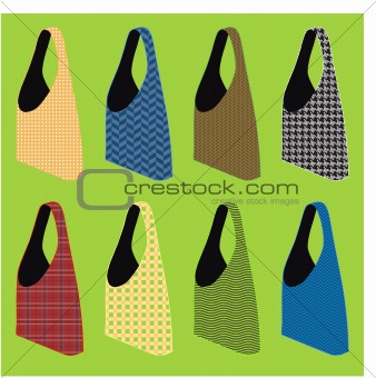 vector set of eight reusable shopping bags
