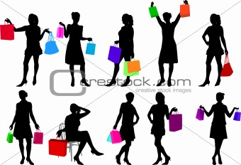 shopping girls silhouettes